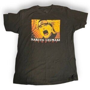 Men’s T-shirt Large Naruto Shippuden Uzumaki Yell Black Vintage 2002 Anime
